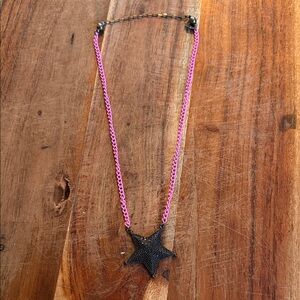 Black Star Pendant on Pink Chain Necklace